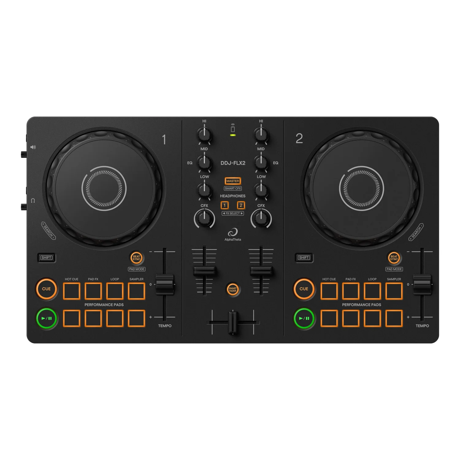 AlphaTheta DDJ-FLX2 DJ Controller Vorderansicht