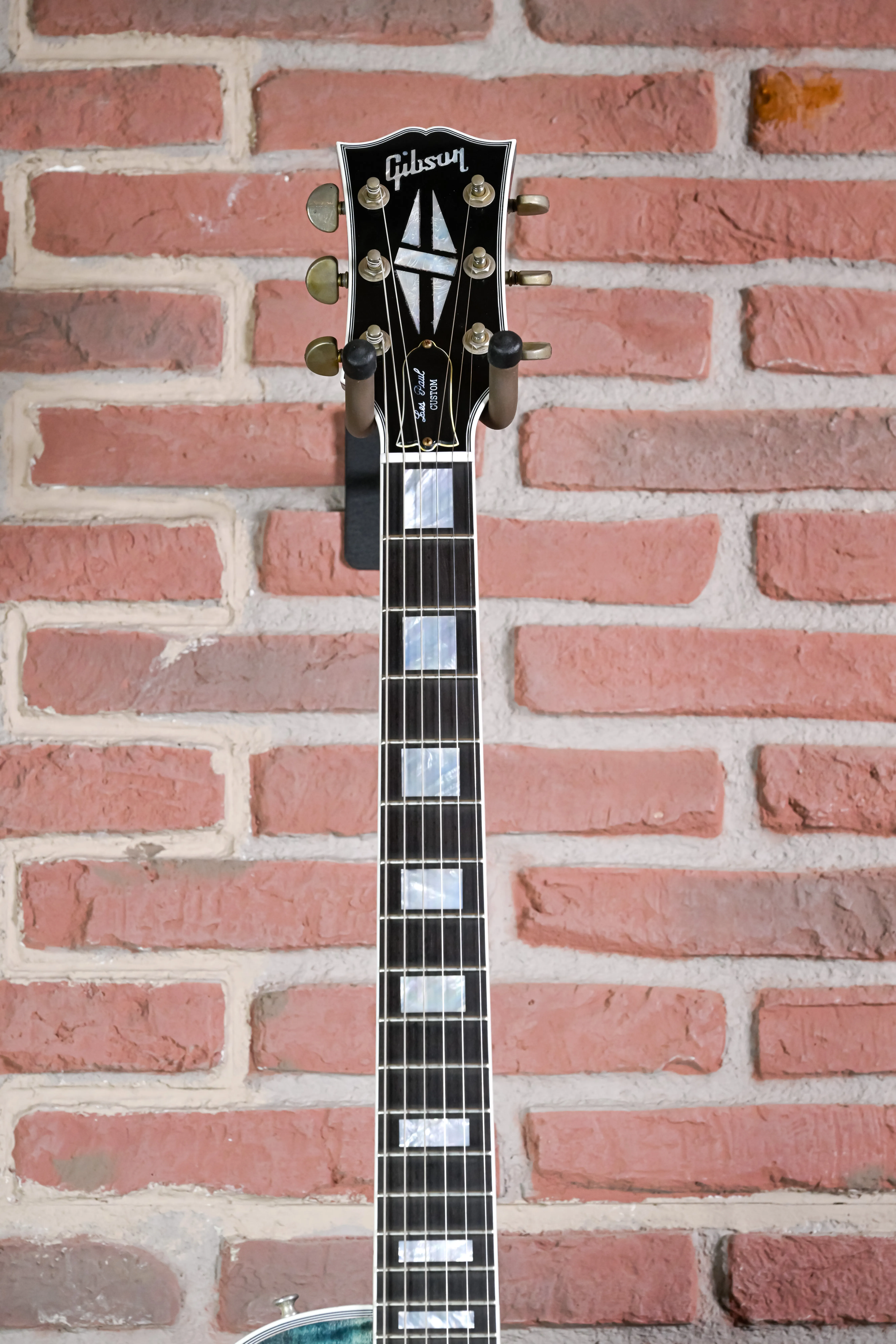Les Paul Custom Nordic Blue Murphy Lab Heavy Aged Kopfplatte in frontaler Ansicht