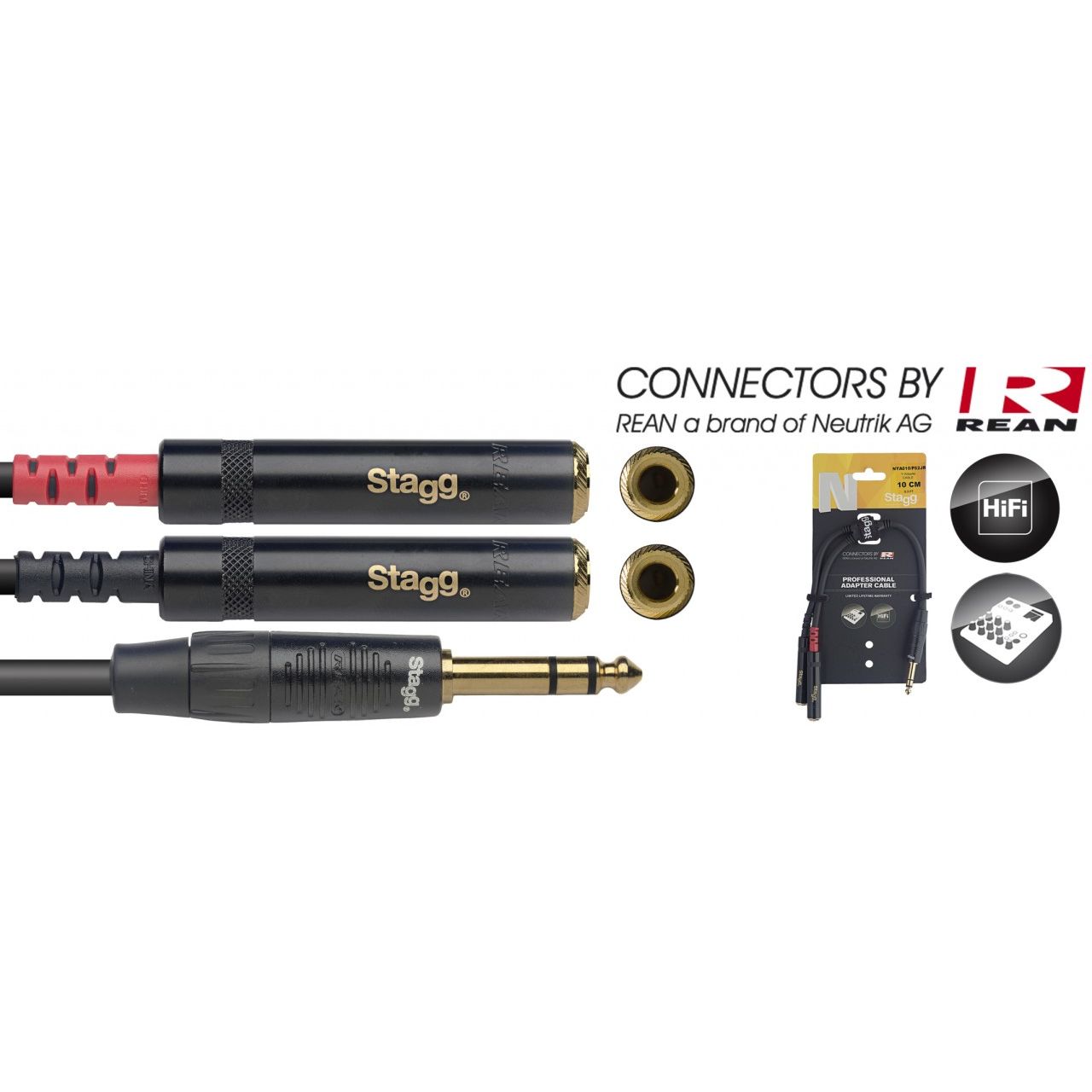 10cm Y-Adapterkabel - Stereoklinkenstecker 6,3mm auf 2 x Monoklinkenbuchse 6,3mm