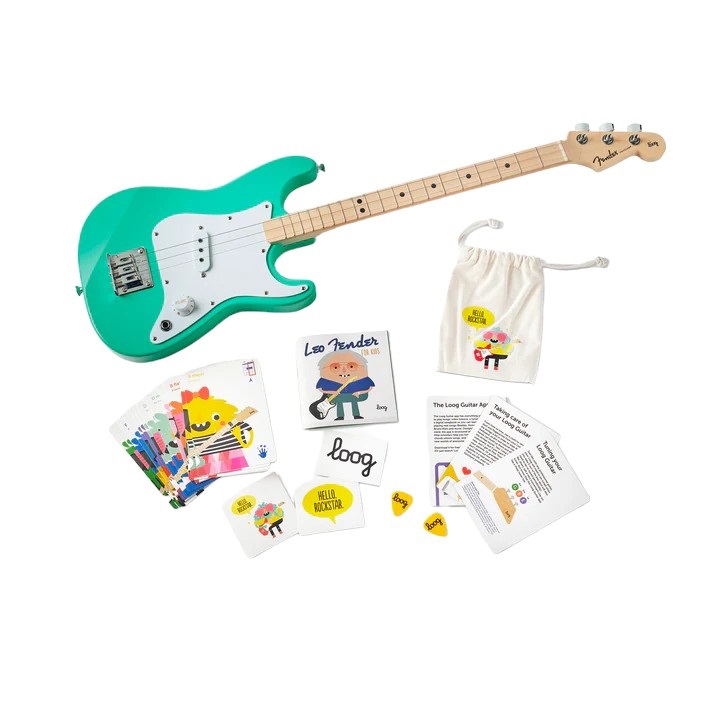 X Fender Stratocaster grün 3-saitige Kindergitarre 