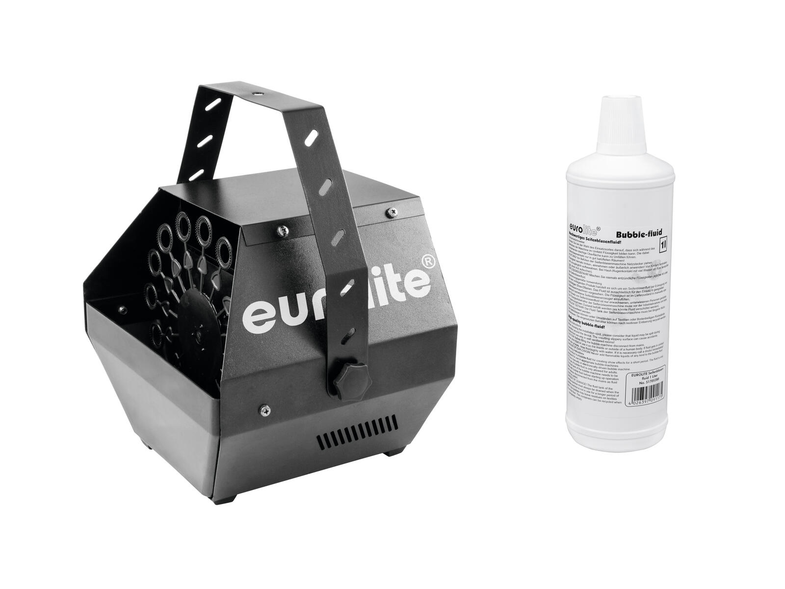 Set B-100 Seifenblasenmaschine schwarz DMX + Seifenblasenfluid 1l